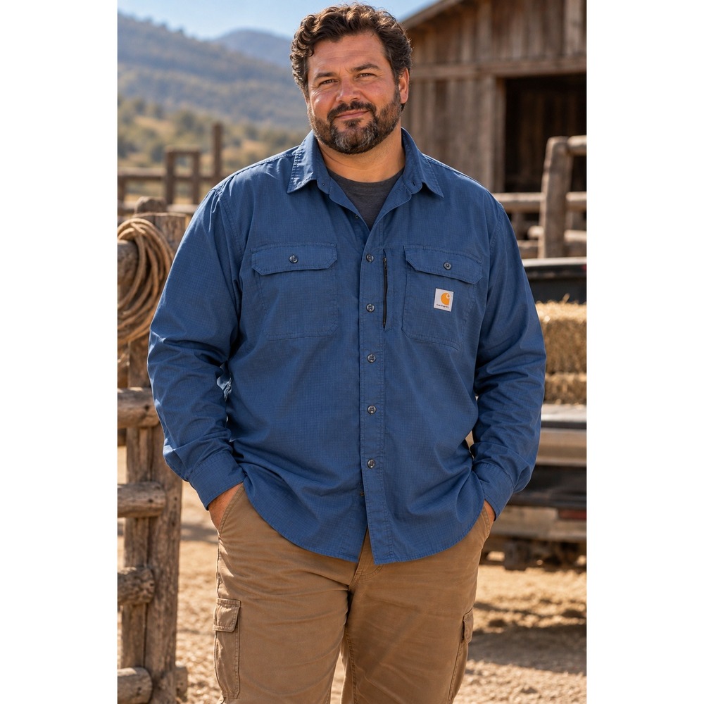Carhartt Rugged Flex Ripstop Work Shirt Men's Relaxed Blue Utility Workwear 2XL
